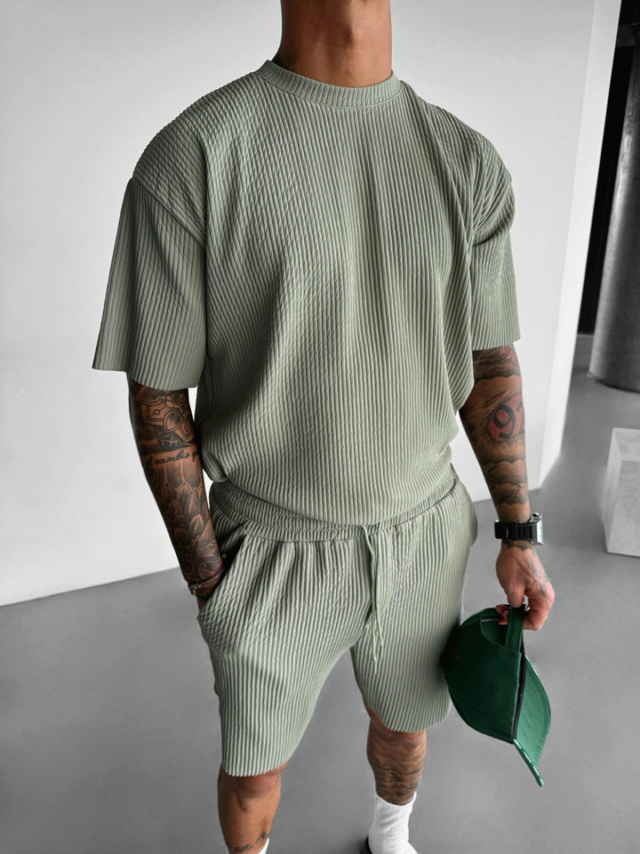 Oversize Ribbed T-Shirt - Zielony