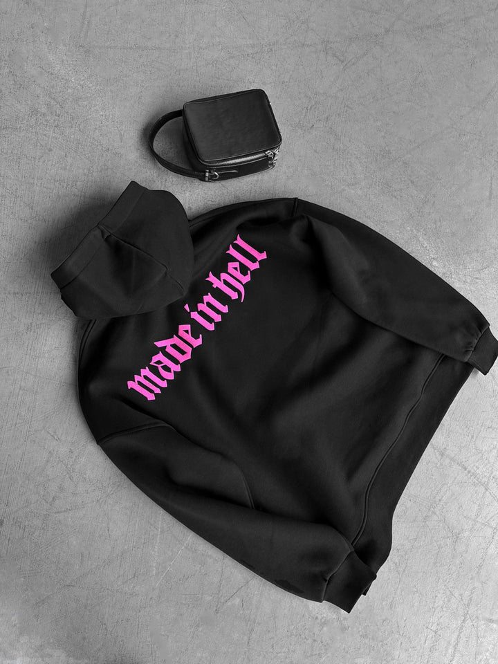 Oversize Made in Hell Hoodie - Czarny i Lila