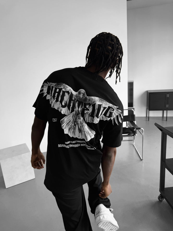 Oversize "Nachtflug" T-shirt - Czarny
