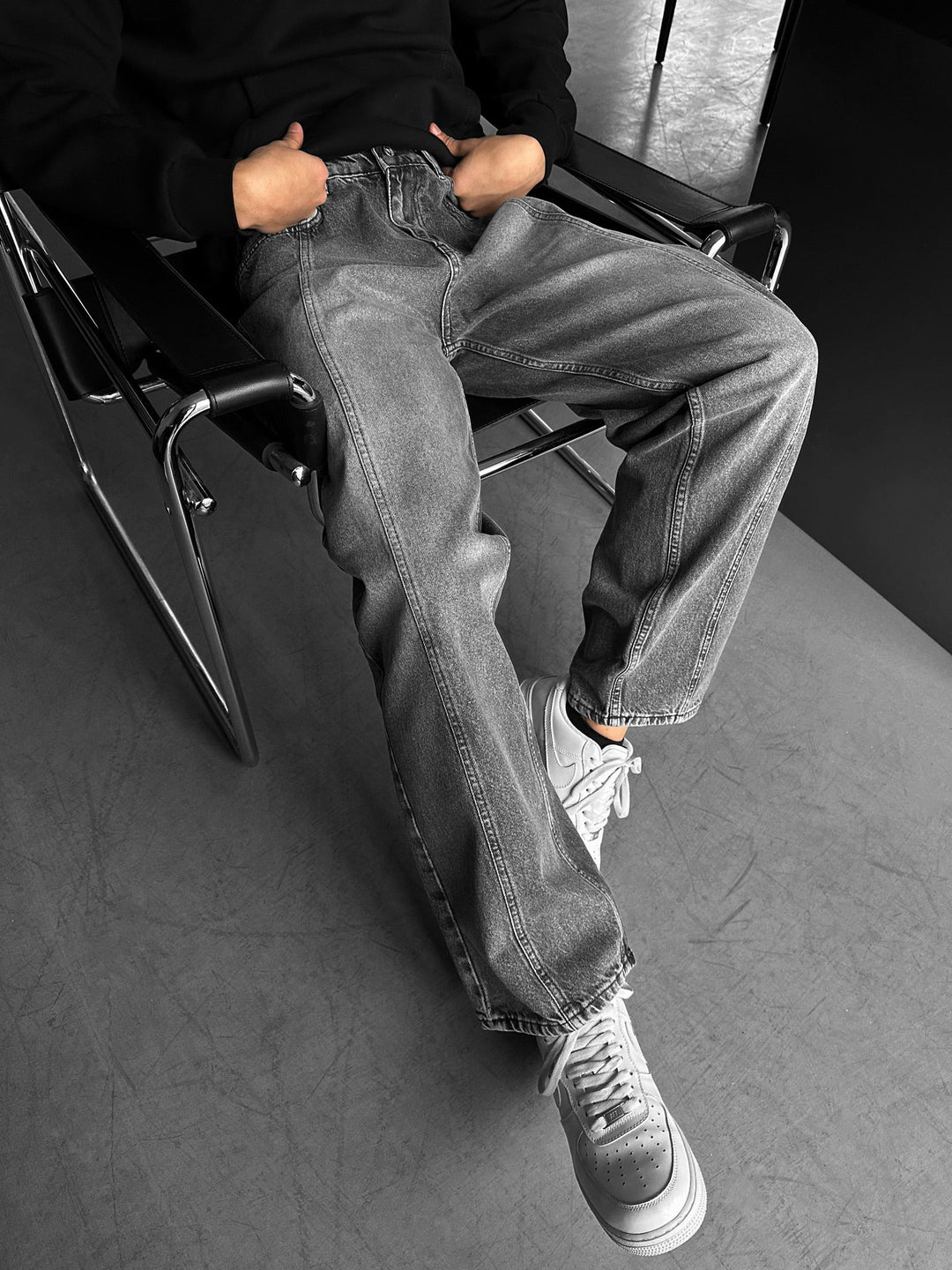 Luźne dżinsy Relax Baggy Front Line Fit - Antracyt