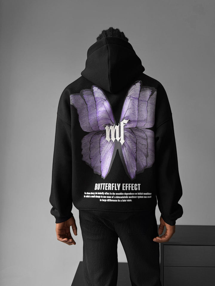Hoodie z efektem motyla w oversize - Czarny