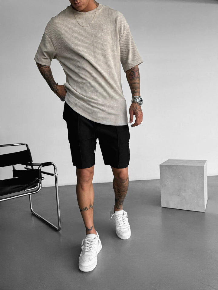 Oversize Crepe T-Shirty - Kamień