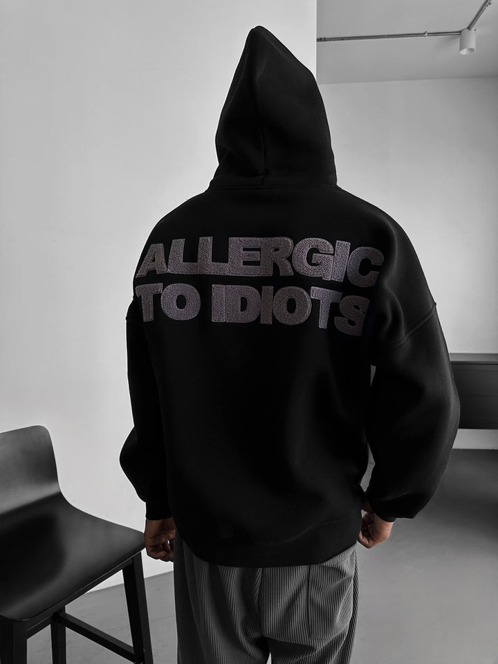 Oversize Szczegółowy Hoodie Alergiczny - Czarny