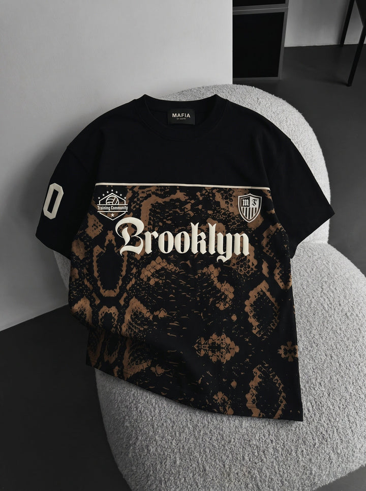 Oversize T-shirt Brooklyn - Czarny i Brązowy