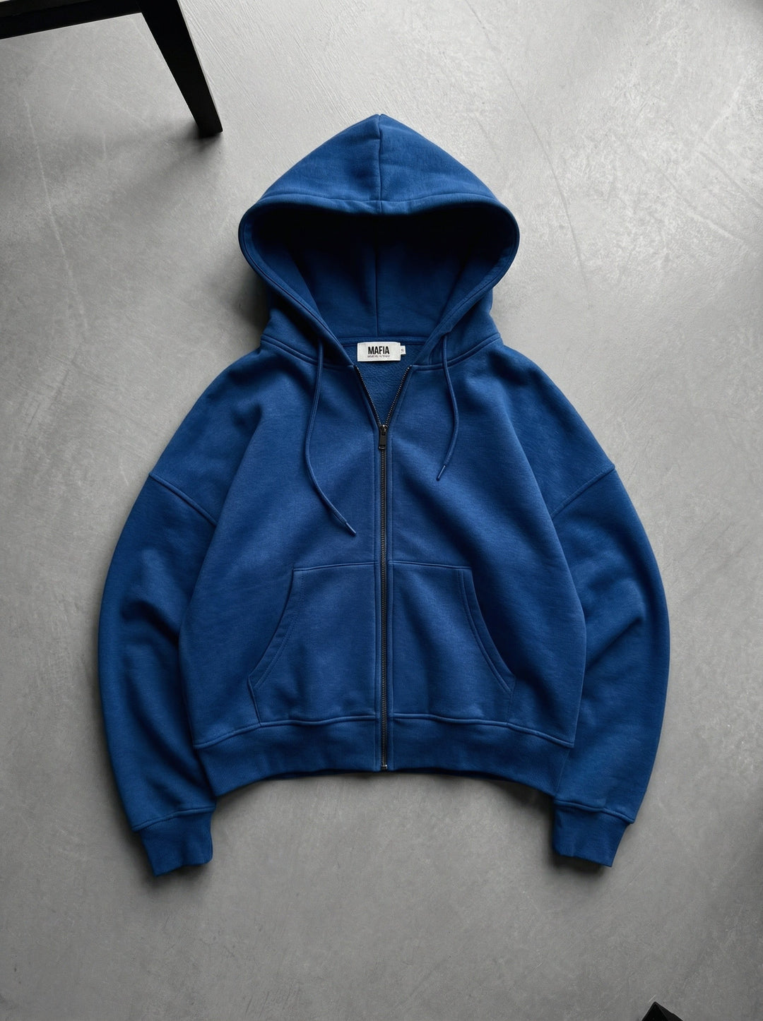 Oversize Basic Zipper Hoodie - Navy Peony