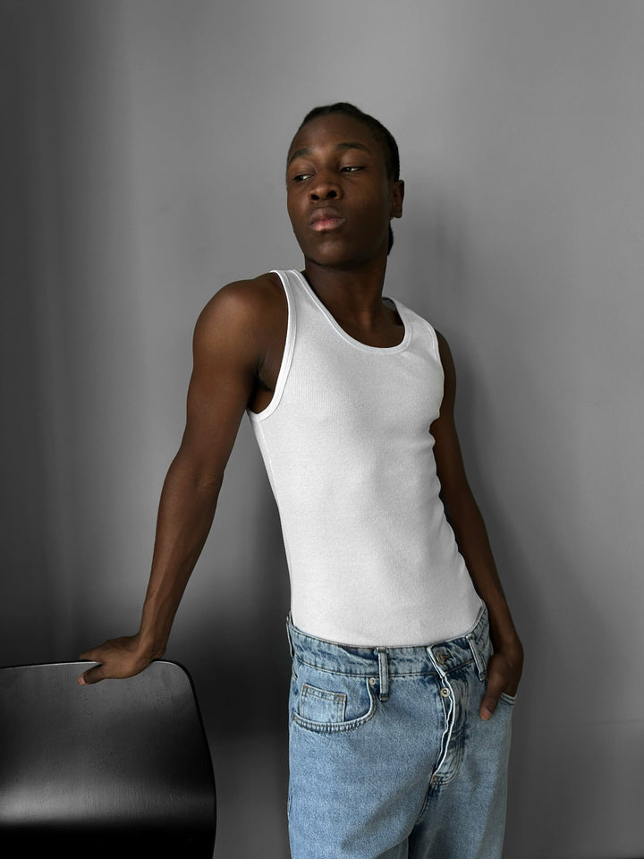 Slim Fit Basic Tanktop - Biały