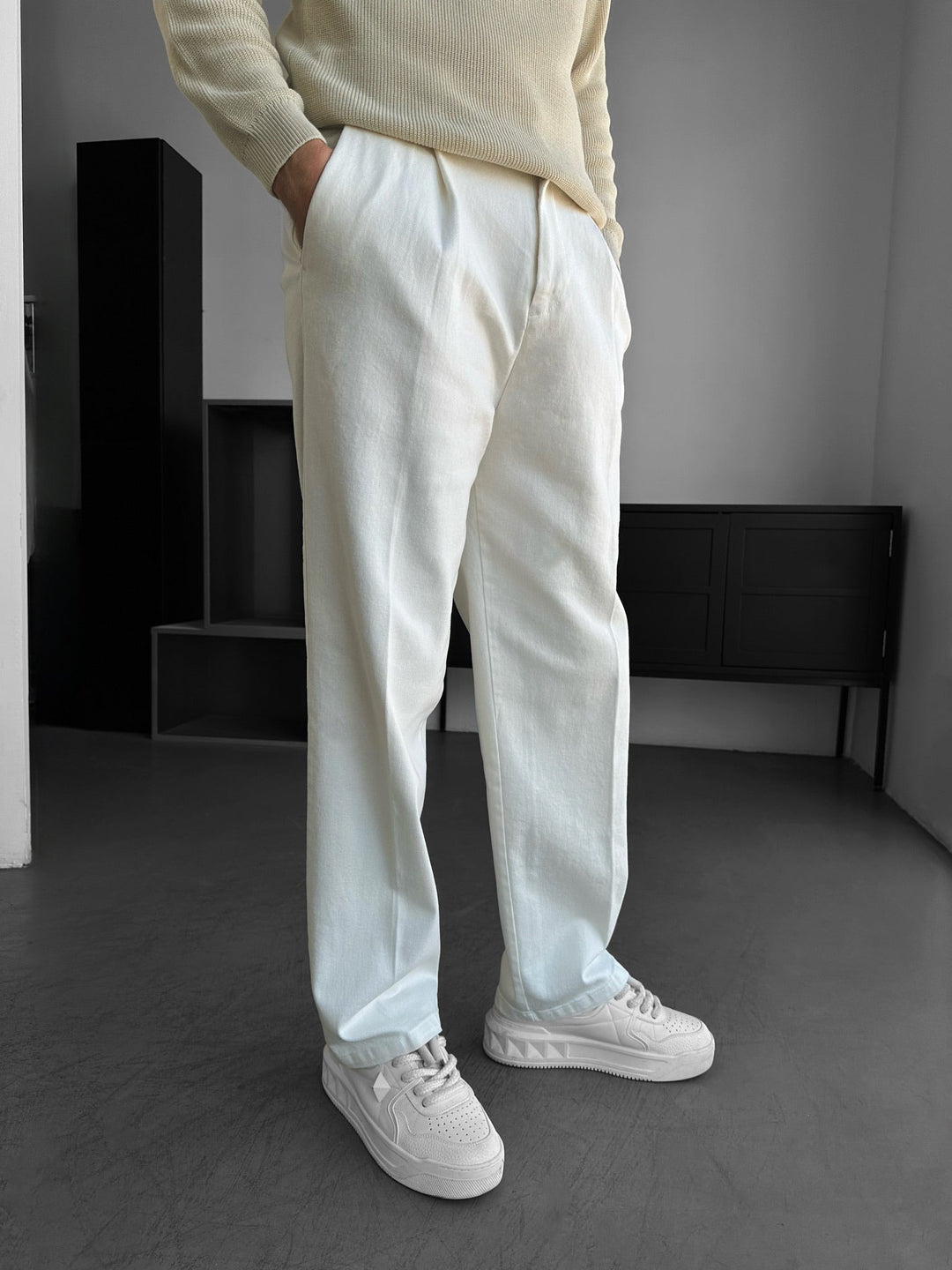 Luźne Spodnie Casual - Ecru