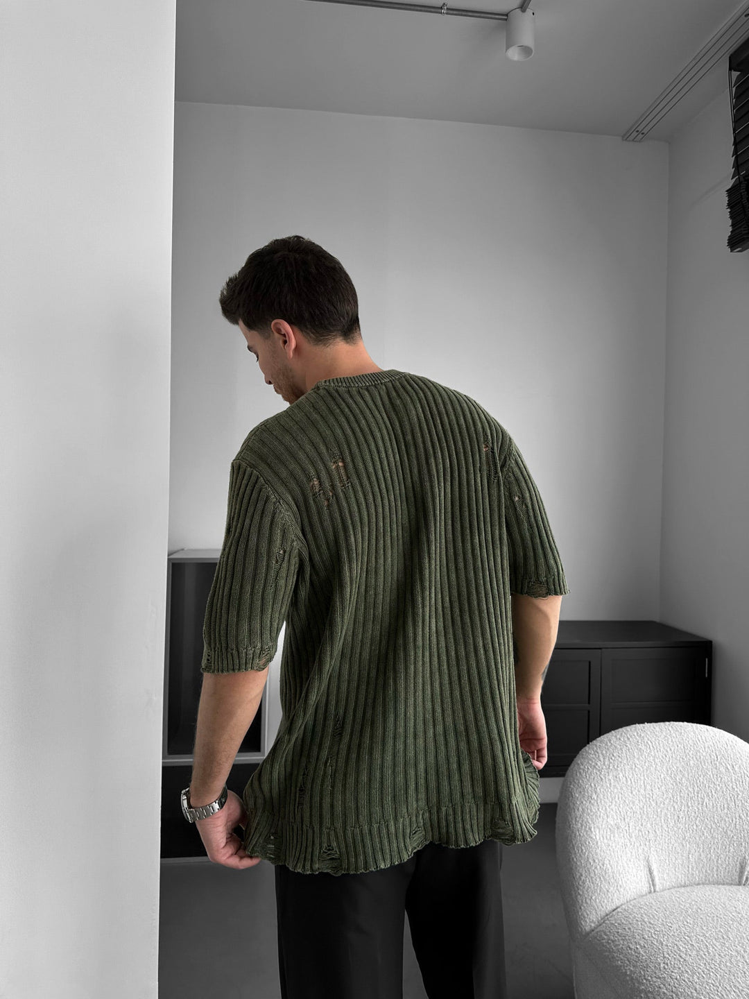 T-shirt Oversize Przetarty - Khaki