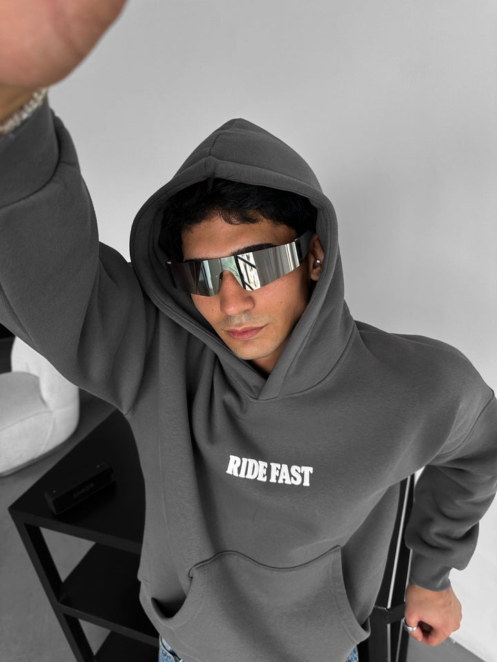 Oversize Ride Fast Hoodie - Antracyt