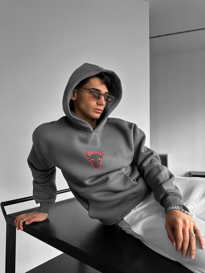 Oversize Bull Fearless Hoodie - Antracyt