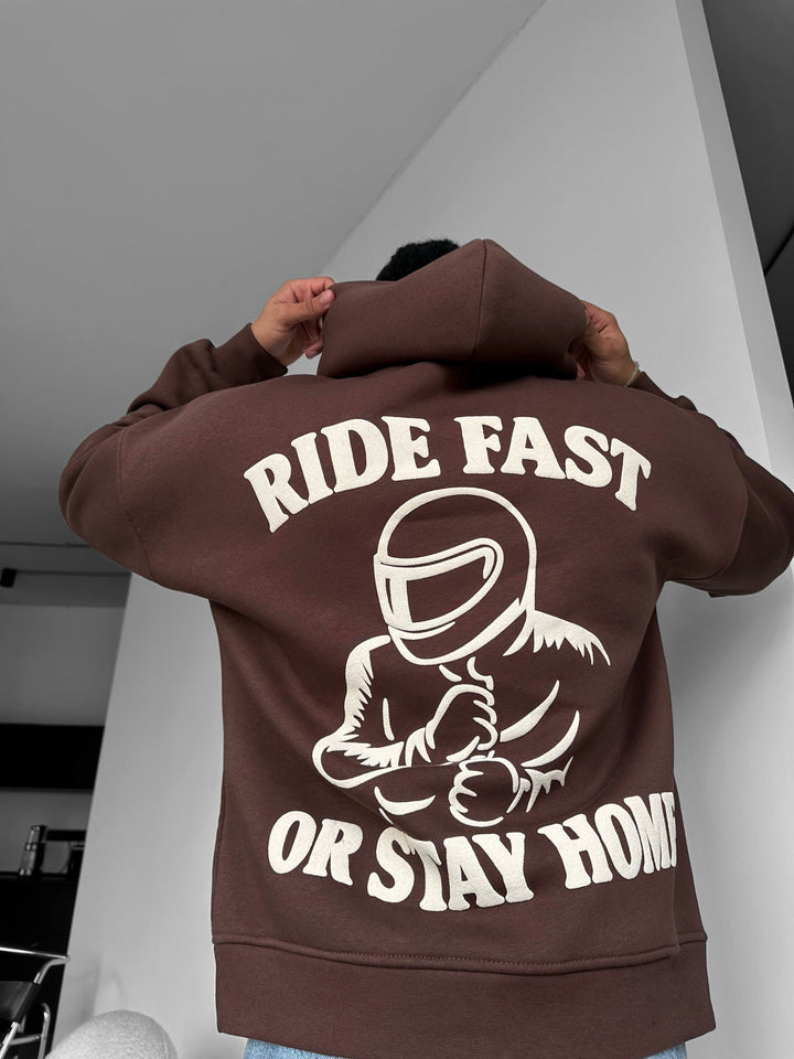 Oversize Ride Fast Hoodie - Brązowy