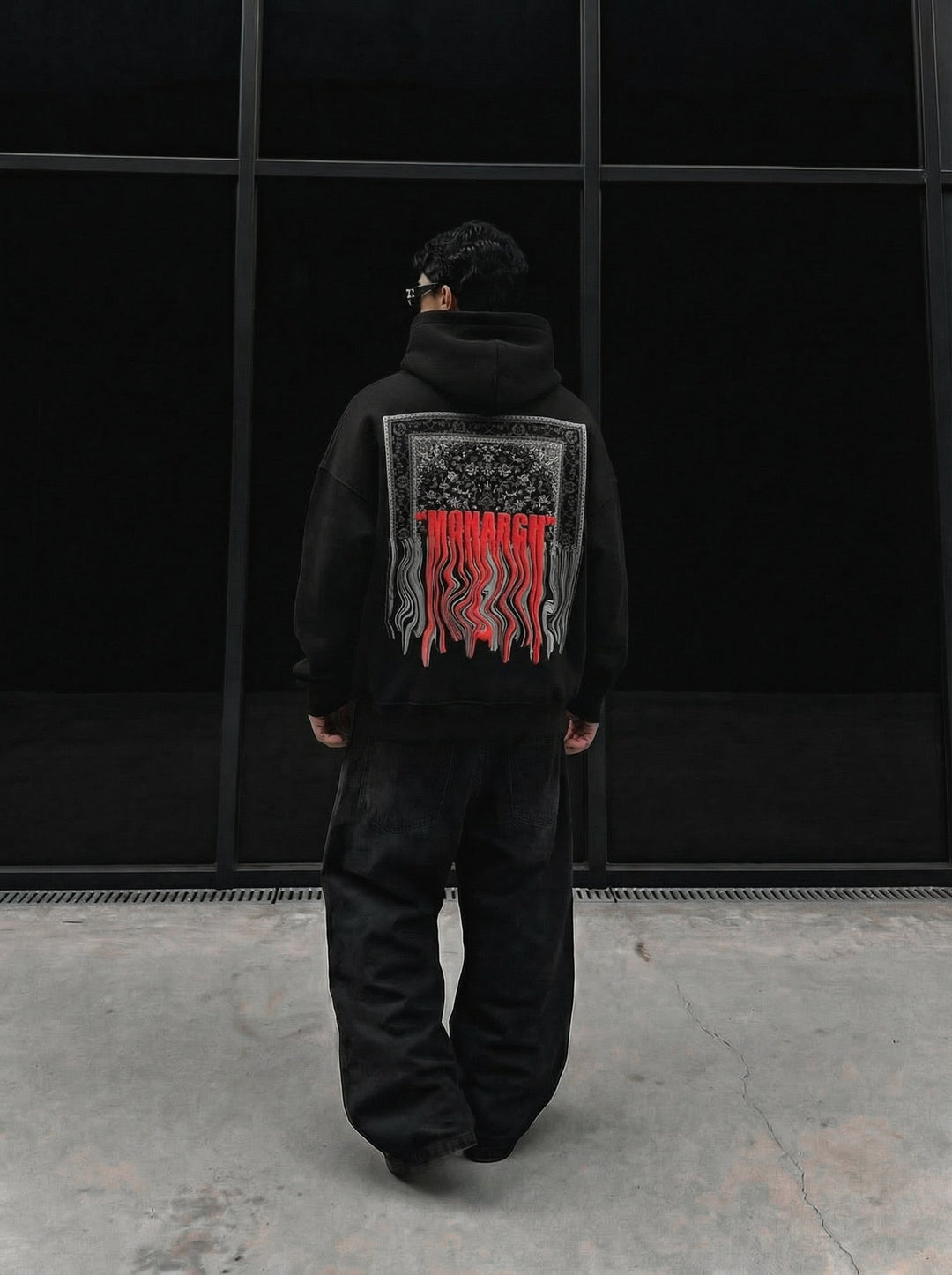 Oversize Monarch Hoodie - Czarny i Czerwony