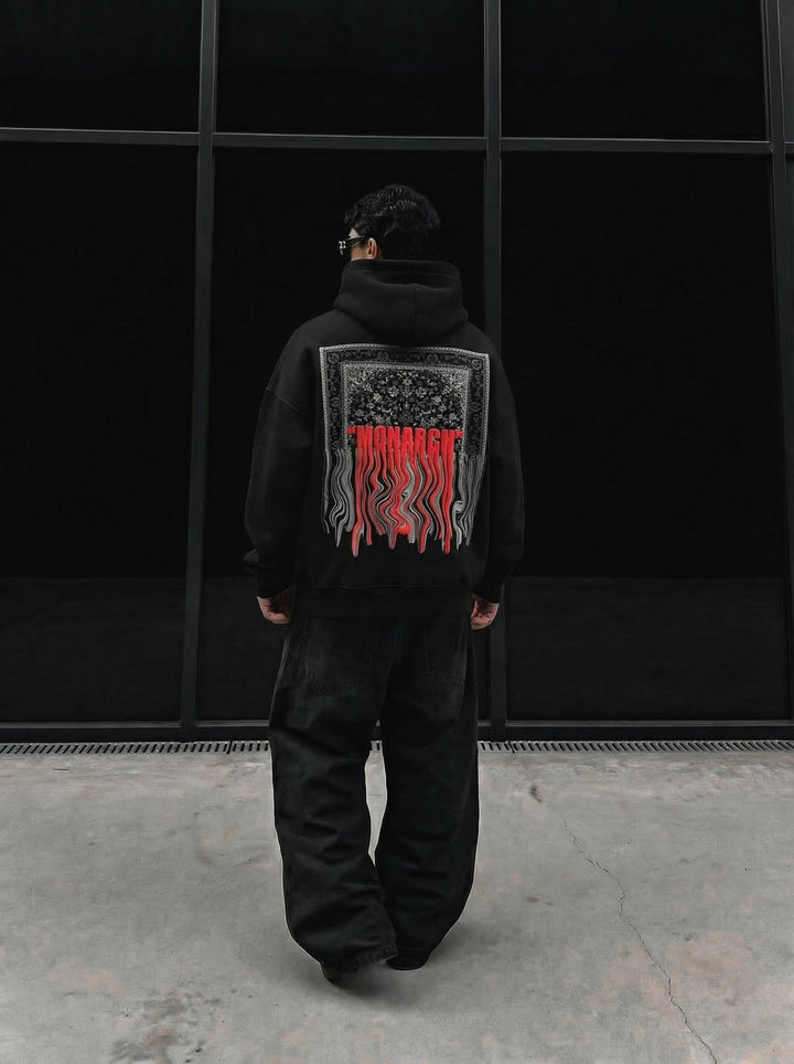 Oversize Monarch Hoodie - Czarny i Czerwony