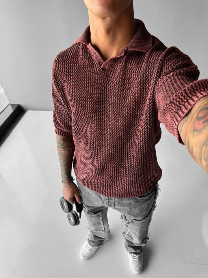 T-shirt Regular Fit z dzianiny w kolorze Śliwkowym