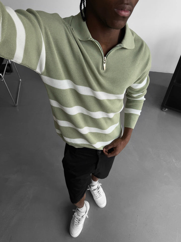 Oversize Dzianinowy Krótki Polo Sweter - Miętowy