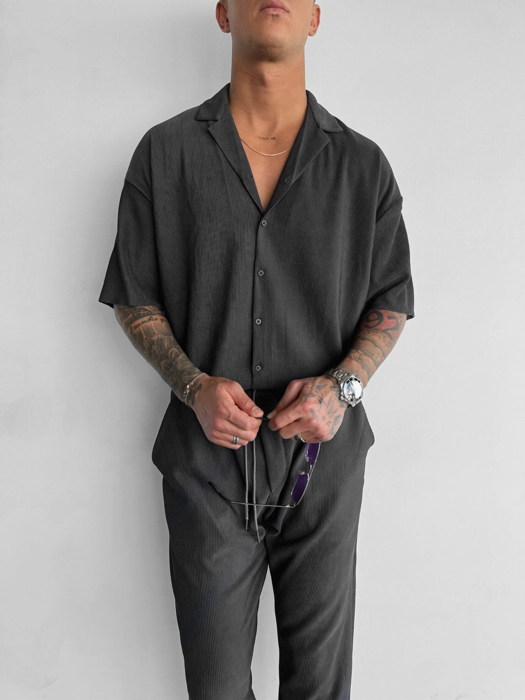 Oversize Ribbed Shirt - Antracyt