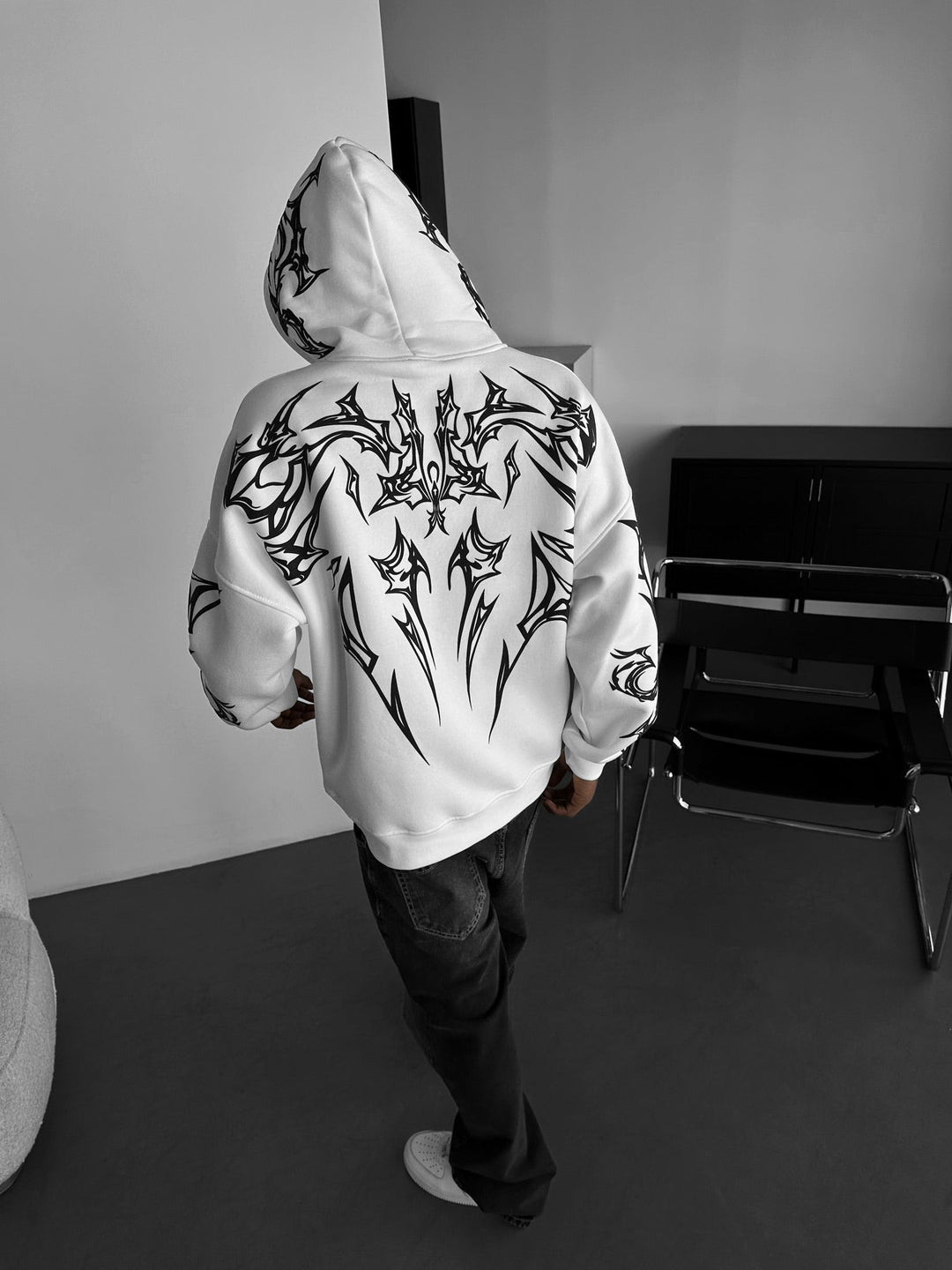 Oversize Mafia Tribal Hoodie - Biały