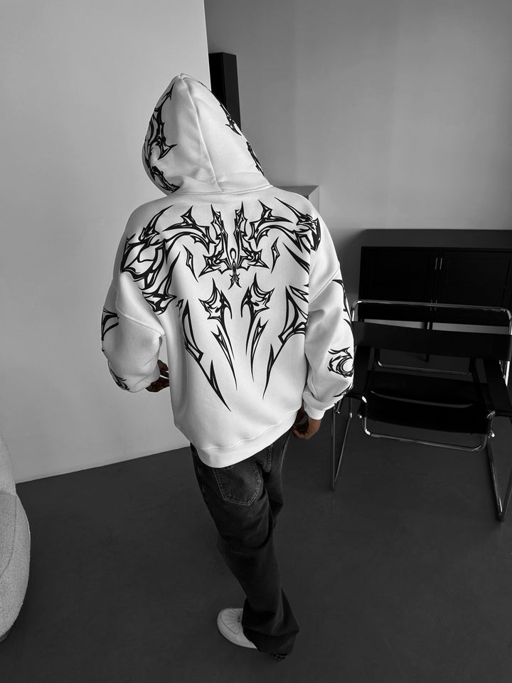Oversize Mafia Tribal Hoodie - Biały