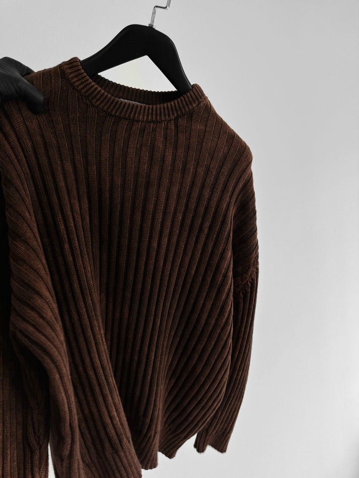 Oversize Ribbed Washed Sweater - Brązowy