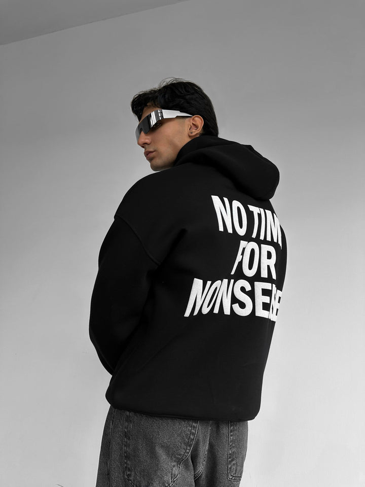 Oversize “Nie ma czasu na bzdury” Hoodie - Czarny i Biały