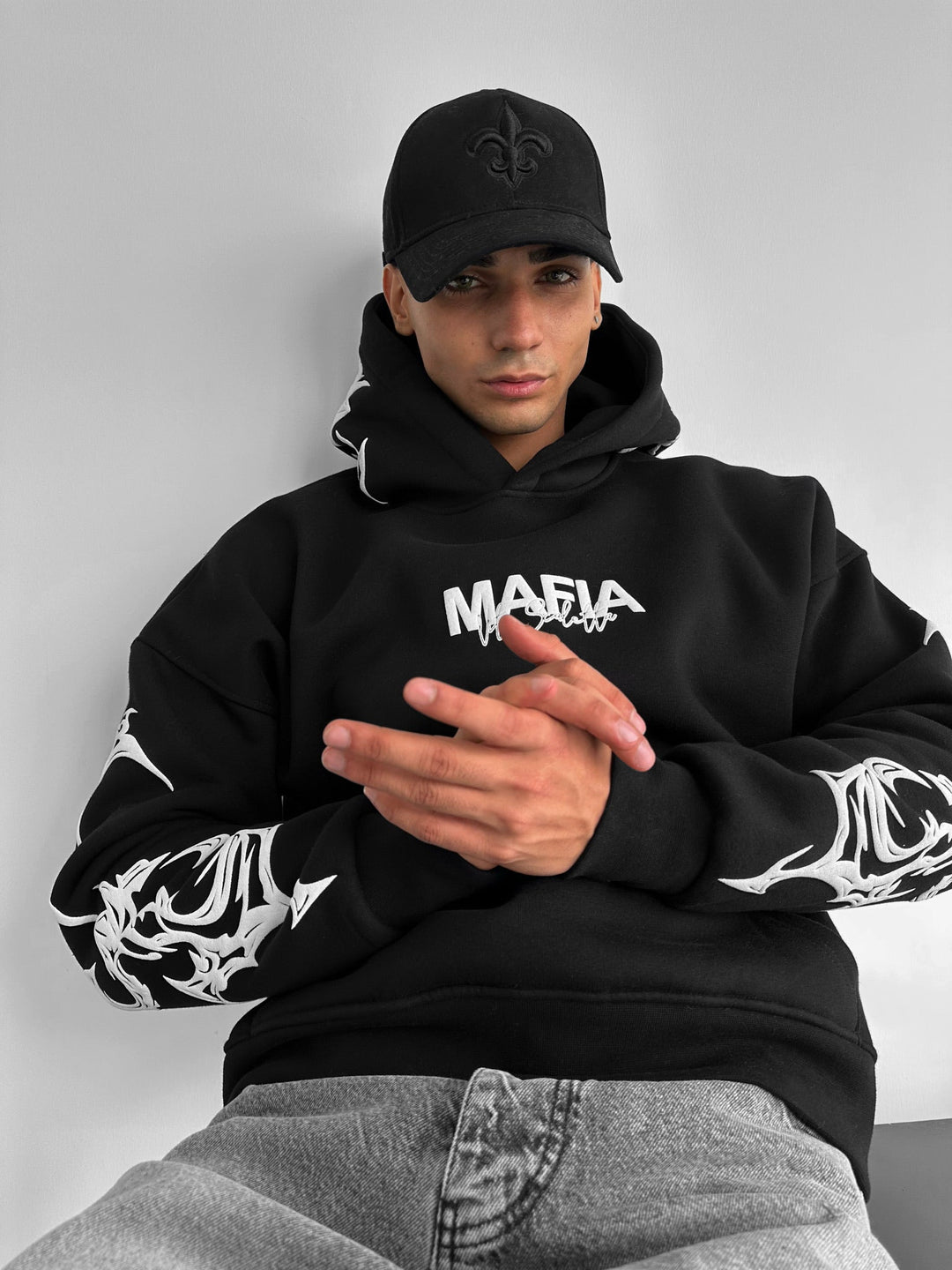Oversize Mafia Tribal Hoodie - Czarny