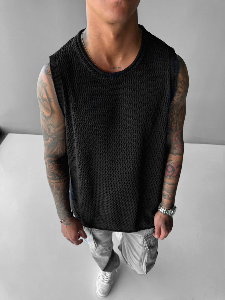 Oversize Teksturowany Top - Czarny