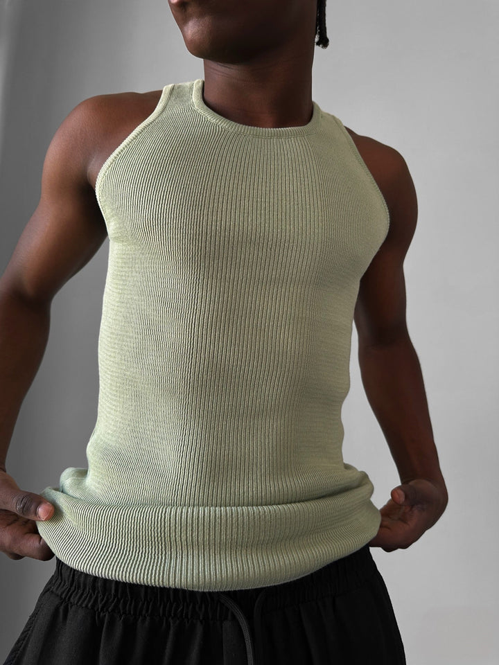 Slim Fit Knit Tanktop - Jasnozielony