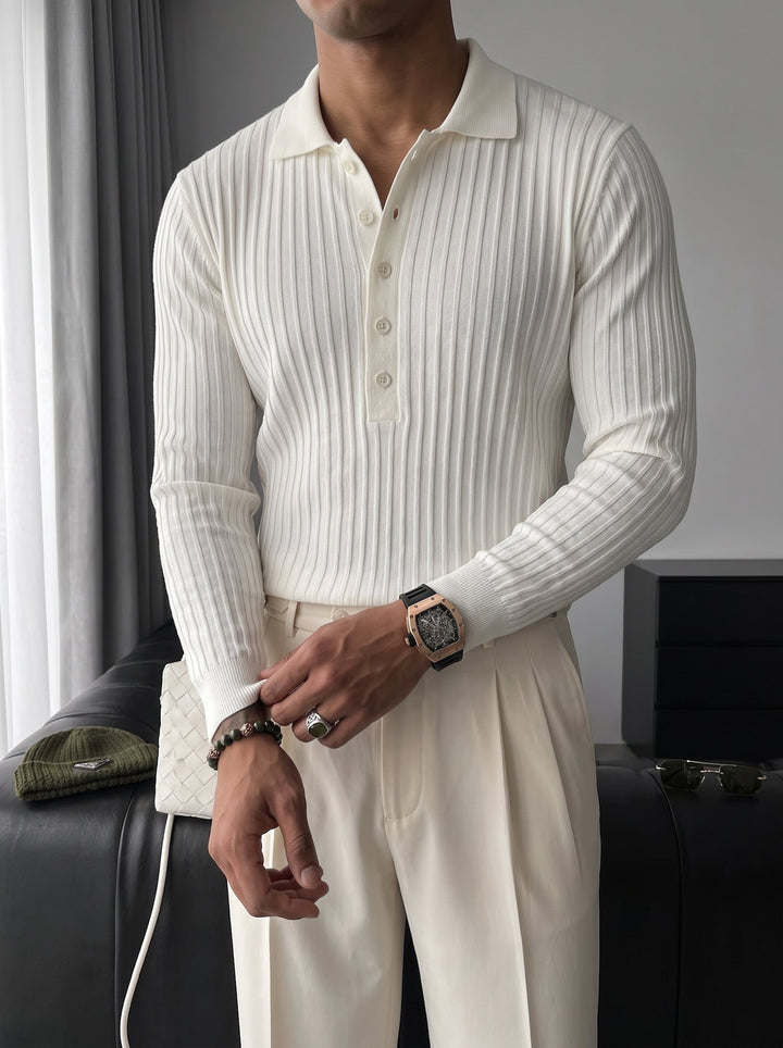 Sweter Polo Slim Fit - Ecru