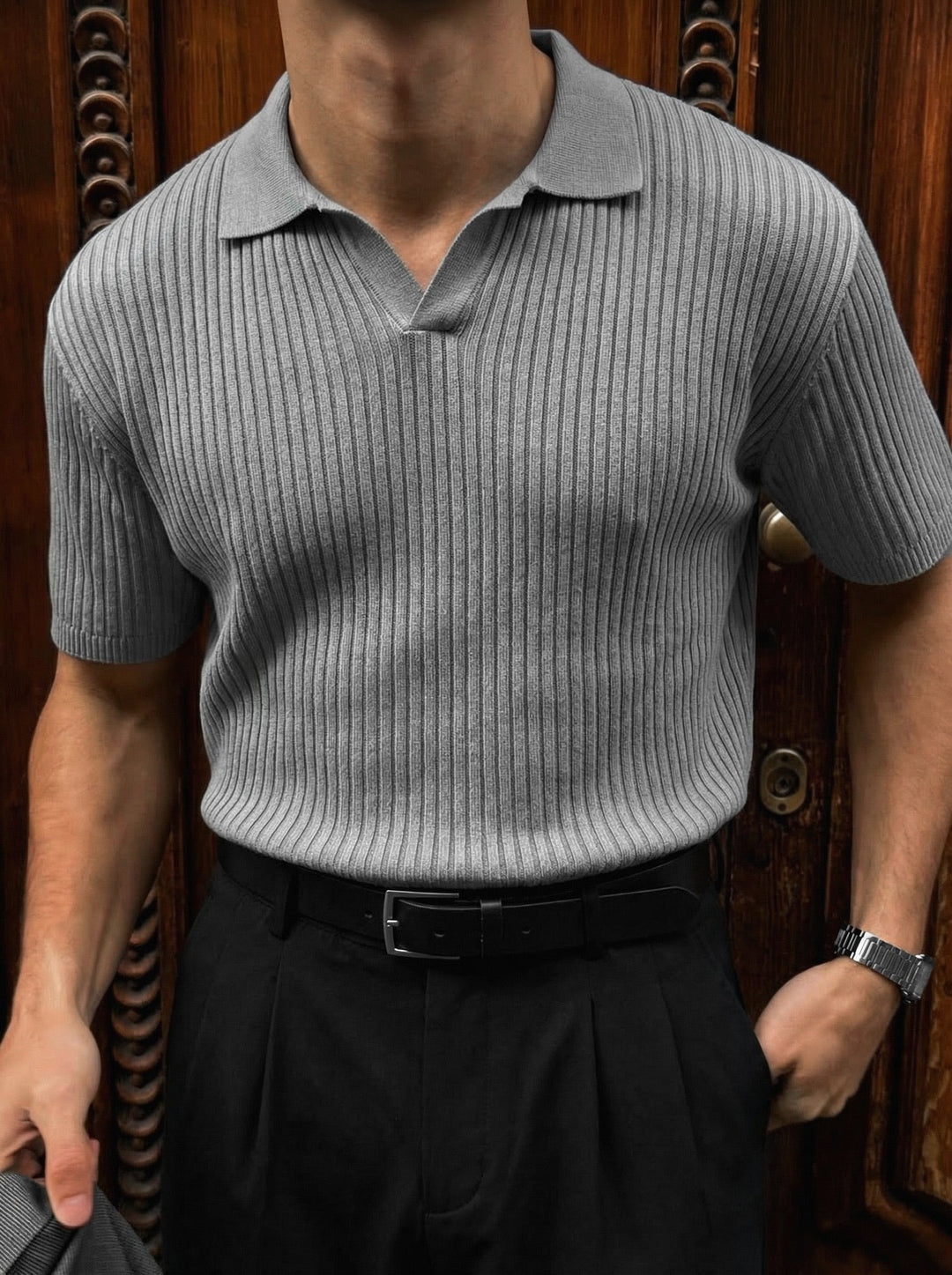 T-shirt polo w slim fit - Jasnoszary
