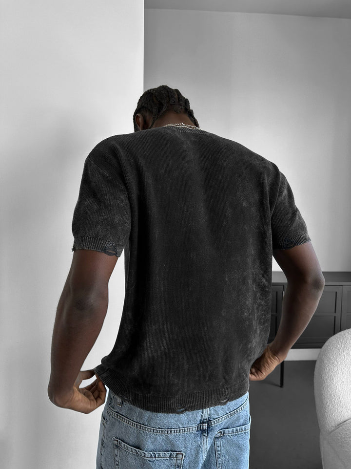 T-shirt z przetarciami w stylu oversize - Antracyt