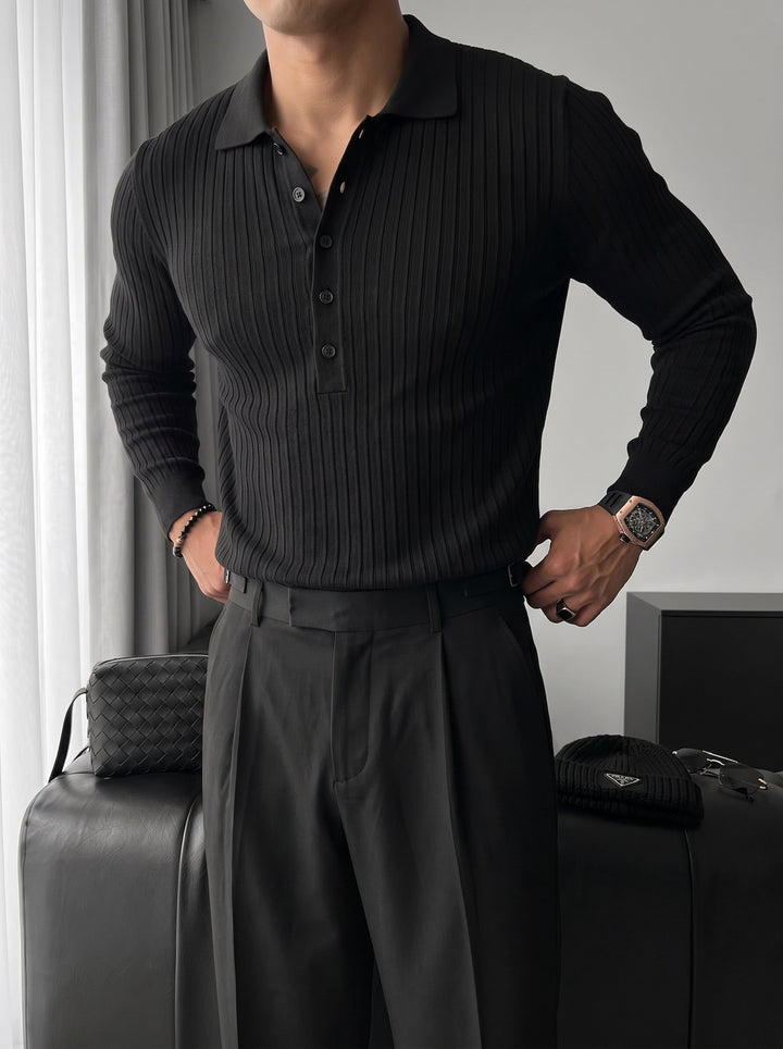 Sweter Polo Slim Fit - Czarny
