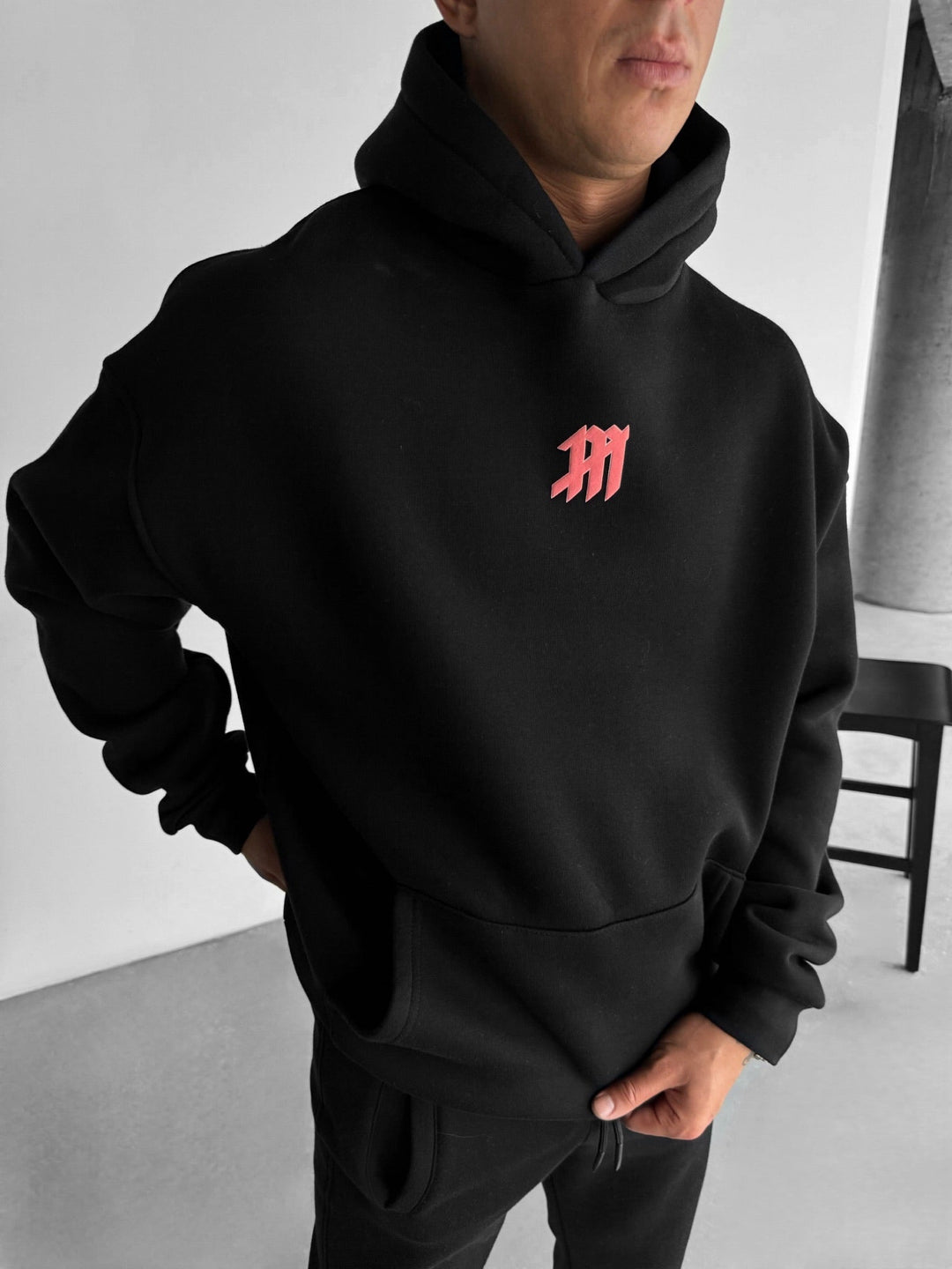 Oversize Hoodie z Myszą - Czarny i Różowy
