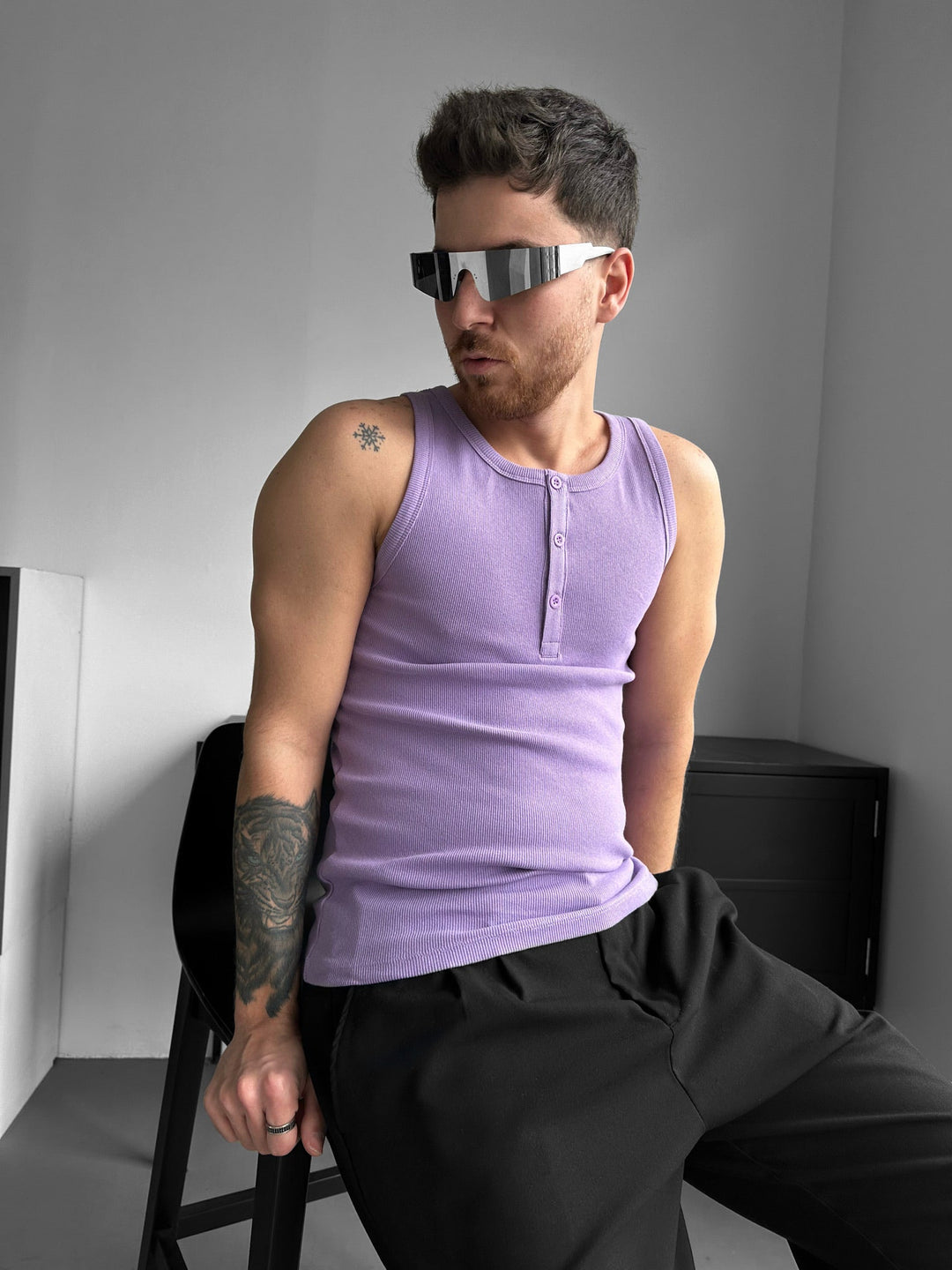 Slim Fit Button Tanktop - Liliowy