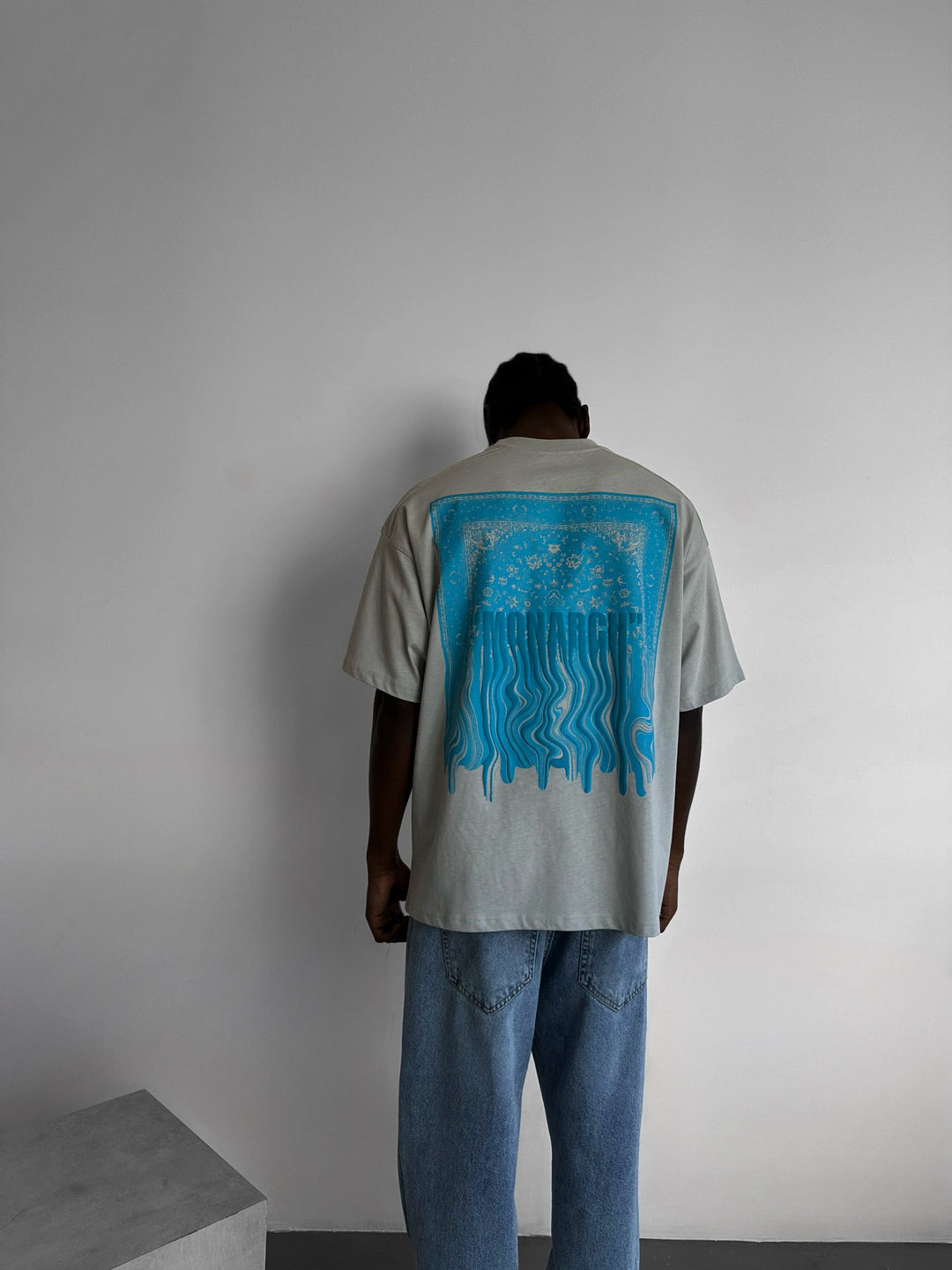 T-Shirt Oversize Monarch - Szary i Niebieski