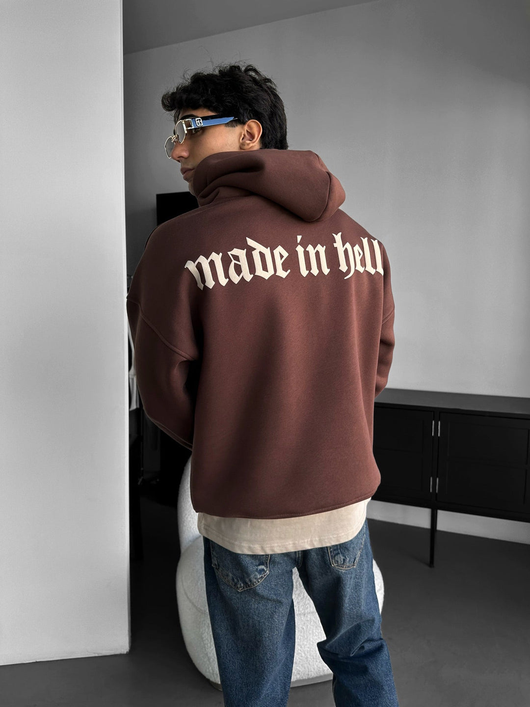 Oversize Made in Hell Hoodie - Brązowy