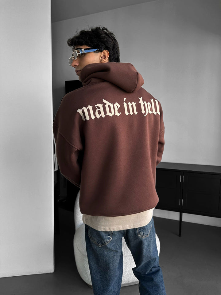 Oversize Made in Hell Hoodie - Brązowy