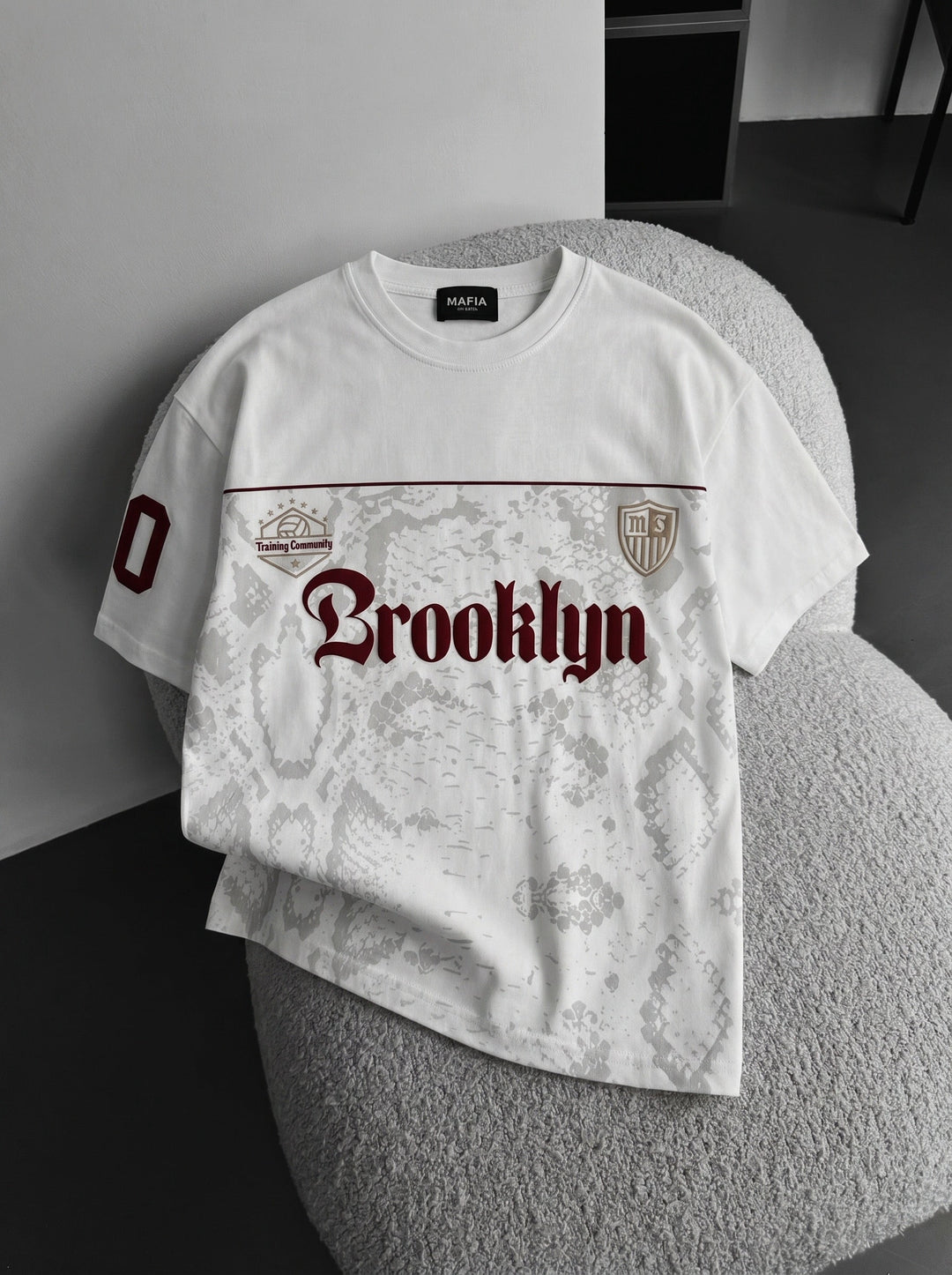 Oversize T-shirt Brooklyn - Ecru i Bordeaux