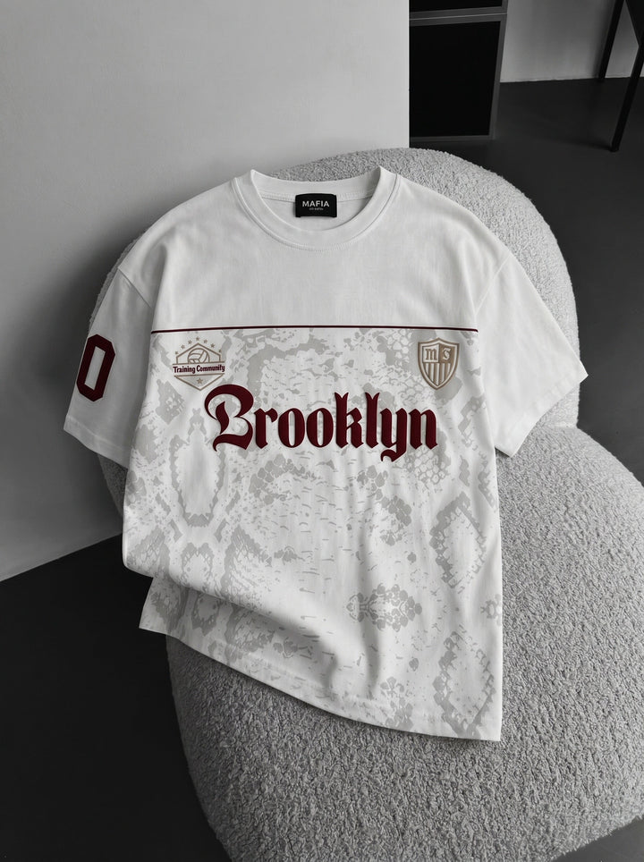 Oversize T-shirt Brooklyn - Ecru i Bordeaux