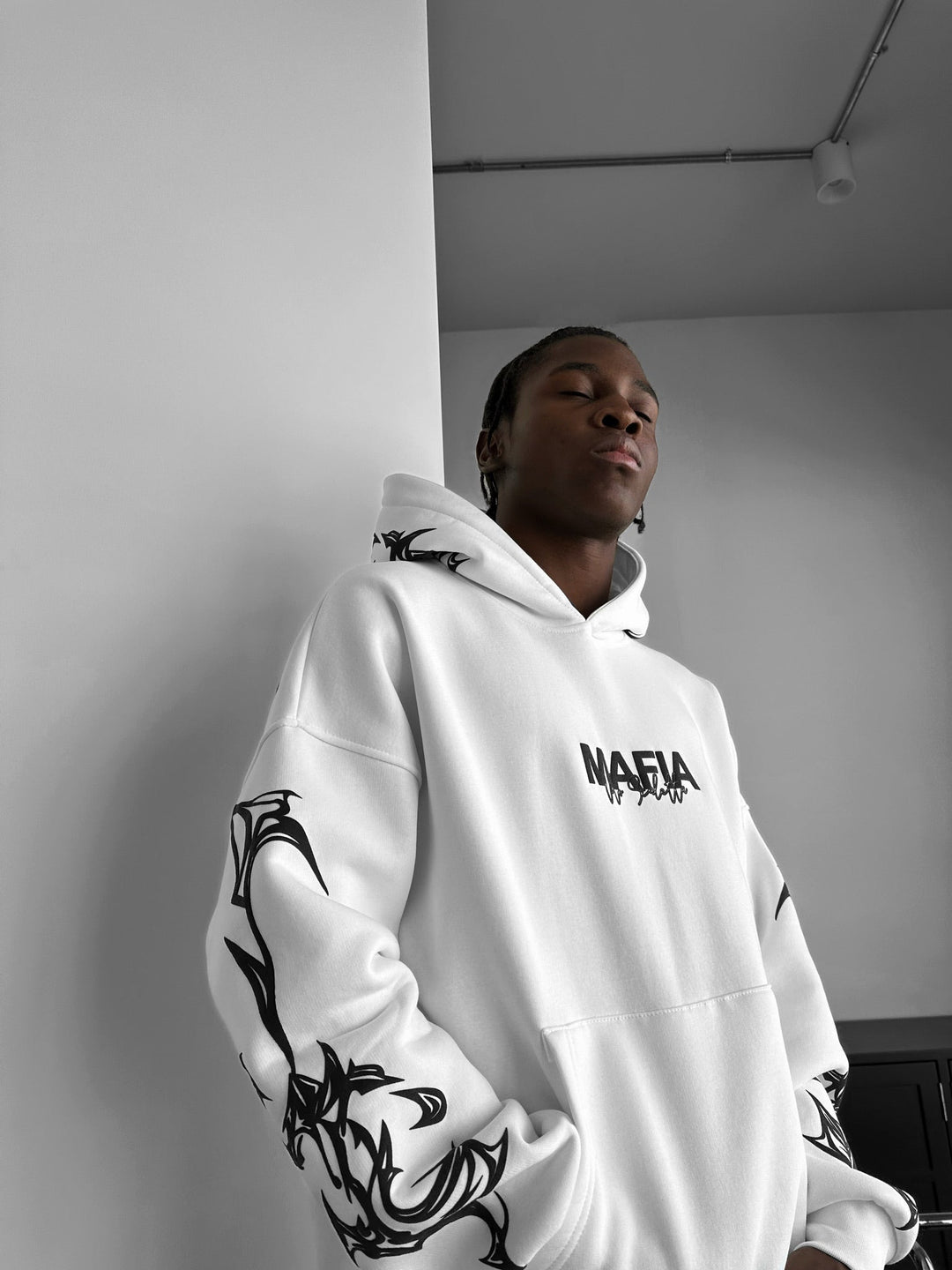 Oversize Mafia Tribal Hoodie - Biały