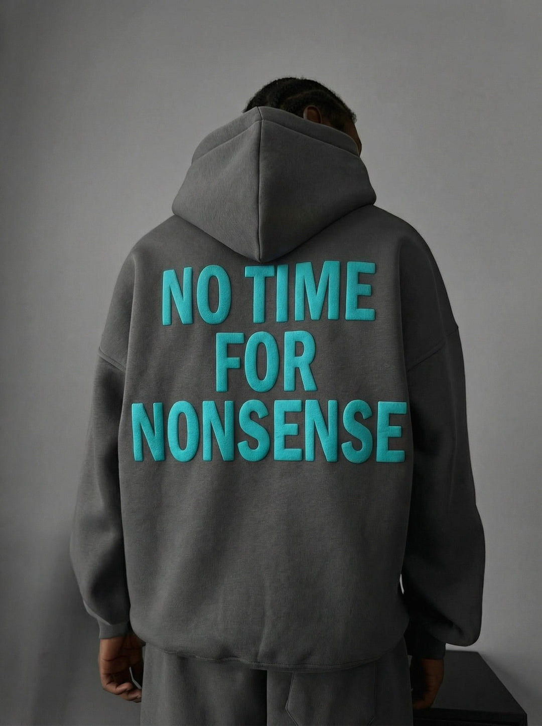 Oversize “Nie ma czasu na bzdury” Hoodie - Antracytowy i Niebieski
