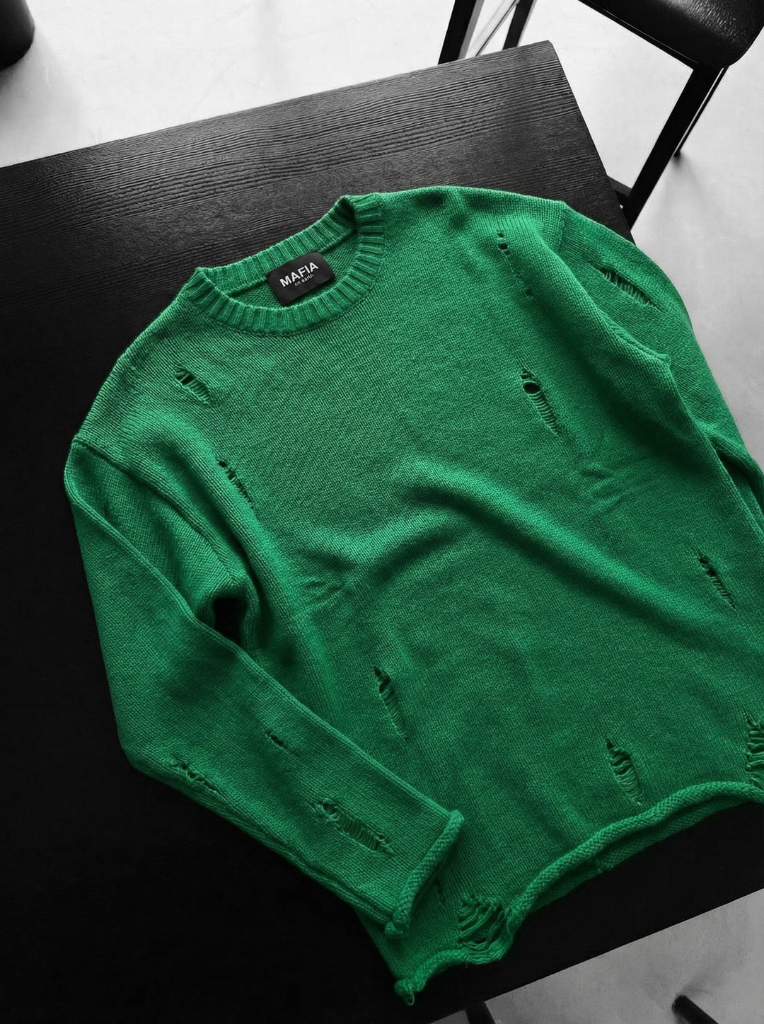 Oversize Torn Sweater - Zielony