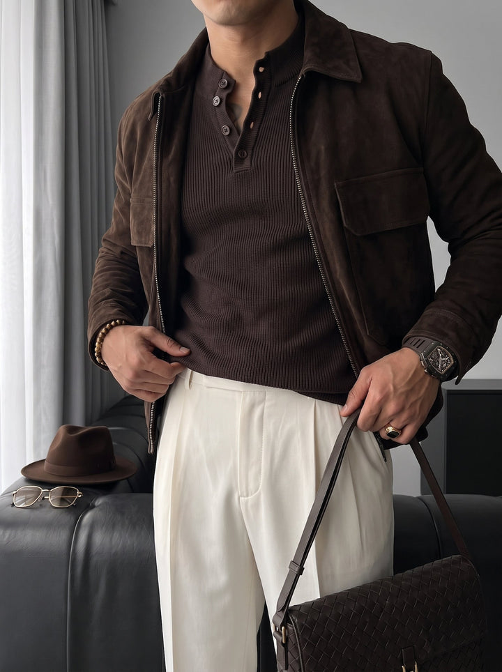 Sweter Slim Fit - Ciemnobrązowy