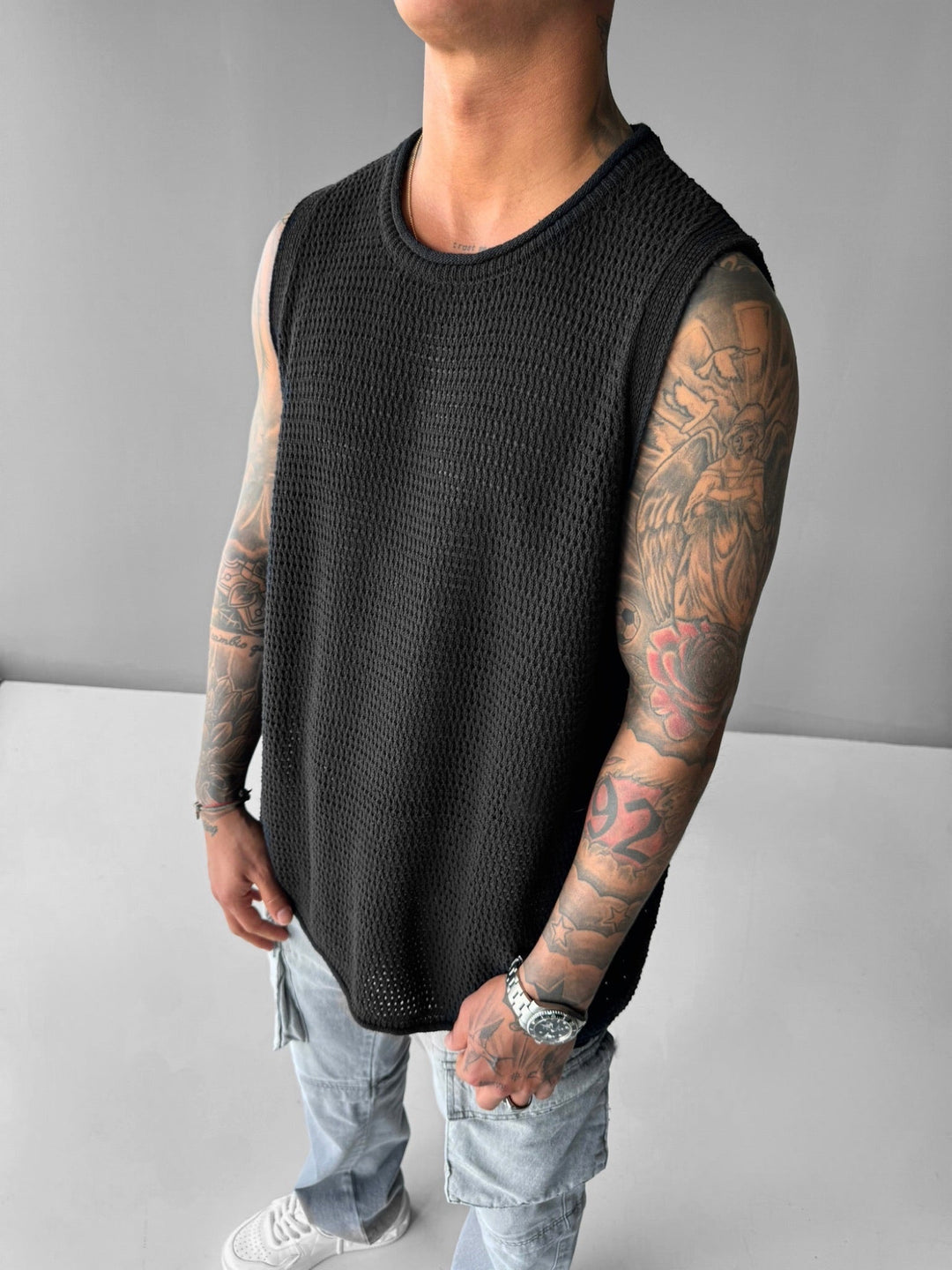 Oversize Teksturowany Top - Czarny