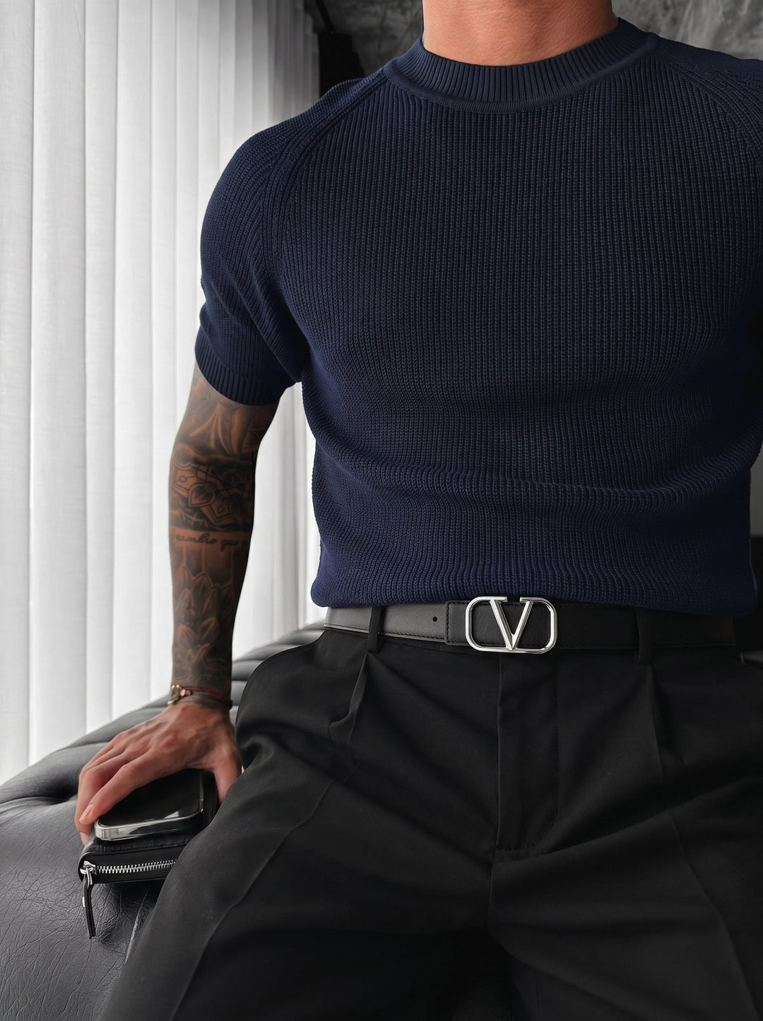 T-shirt Slim Fit - Granatowy