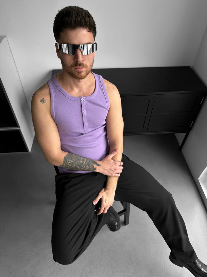 Slim Fit Button Tanktop - Liliowy