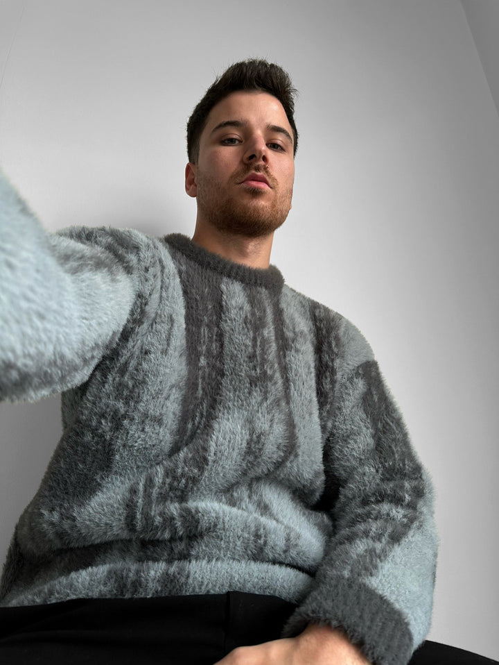 Oversize Brushstroke Effect Knit Pullover - Antracyt