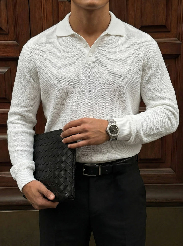 Sweter Polo o Luźnym Fasonie - Ecru