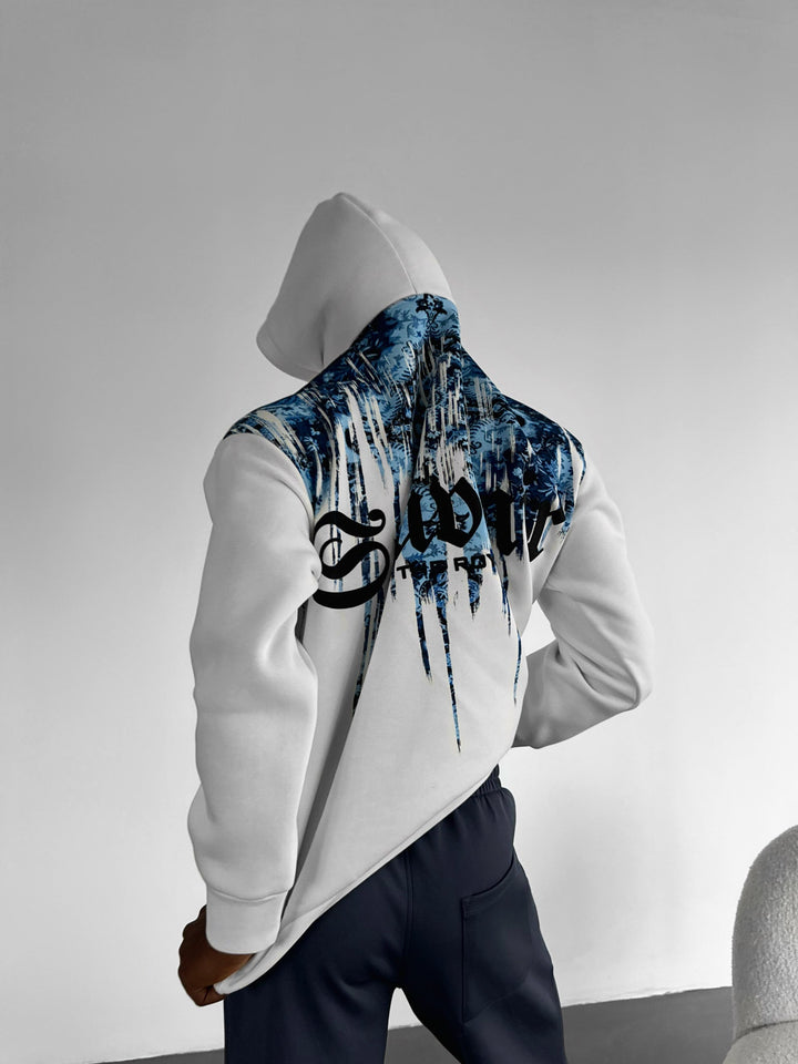 Oversize Souvenir Hoodie - Biały i Niebieski