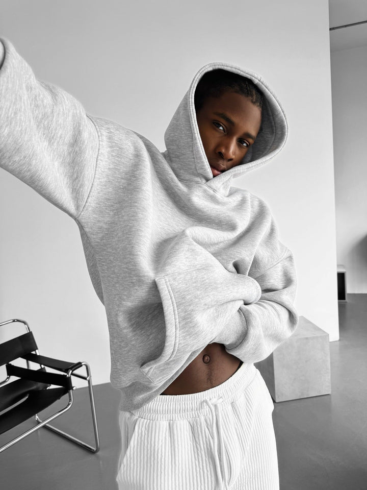 Oversize Basic Hoodie - Jasnoszary Melanż