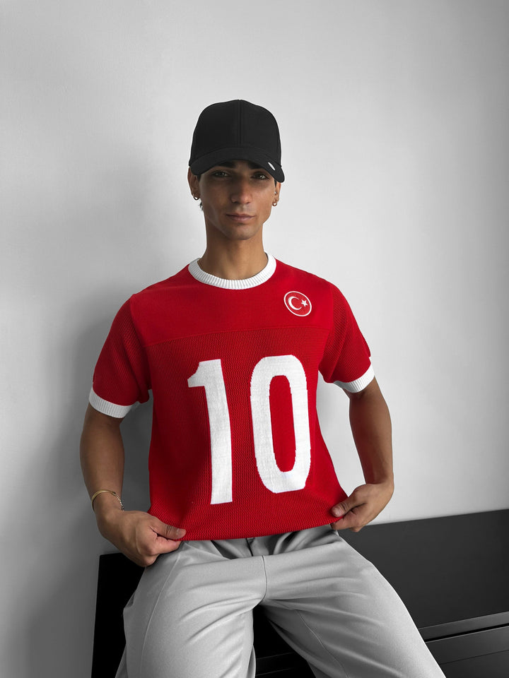Oversize Türkiye Knit T-shirt - Czerwony